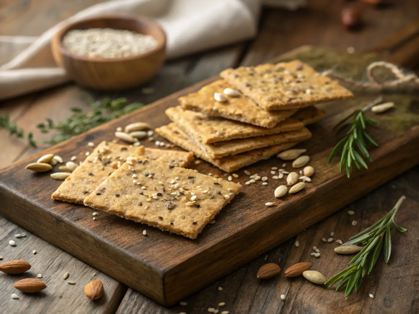 An image of crispy millet cookies arranged on a rustic wooden tray, emphasizing their natural ingredients and artisanal quality, used to showcase Alpine Roots' Millet Cookies product.