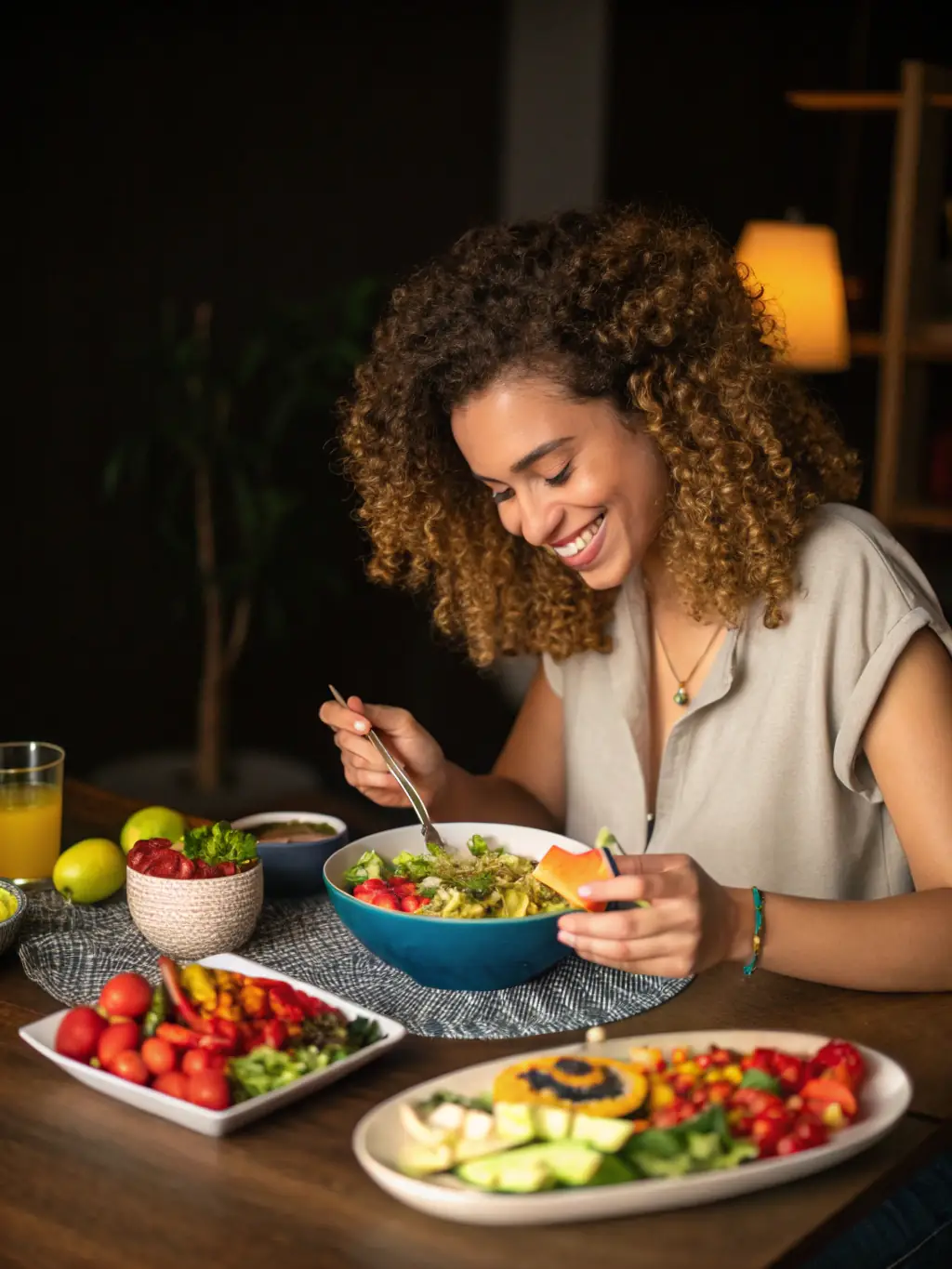 A vibrant image of a person enjoying a bowl of millet-based food, emphasizing the high fiber content and its benefits for digestive health.
