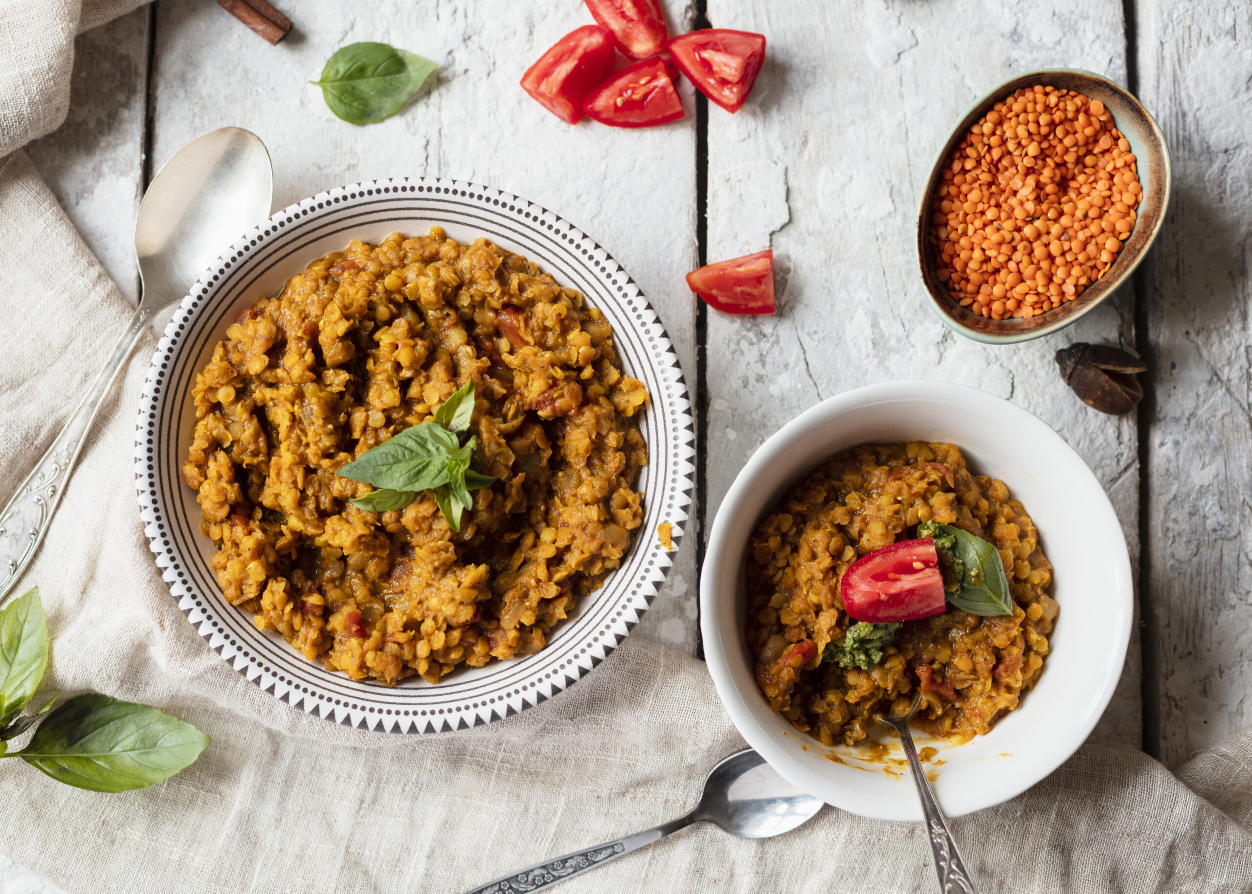 top view bowls with spicy indian food