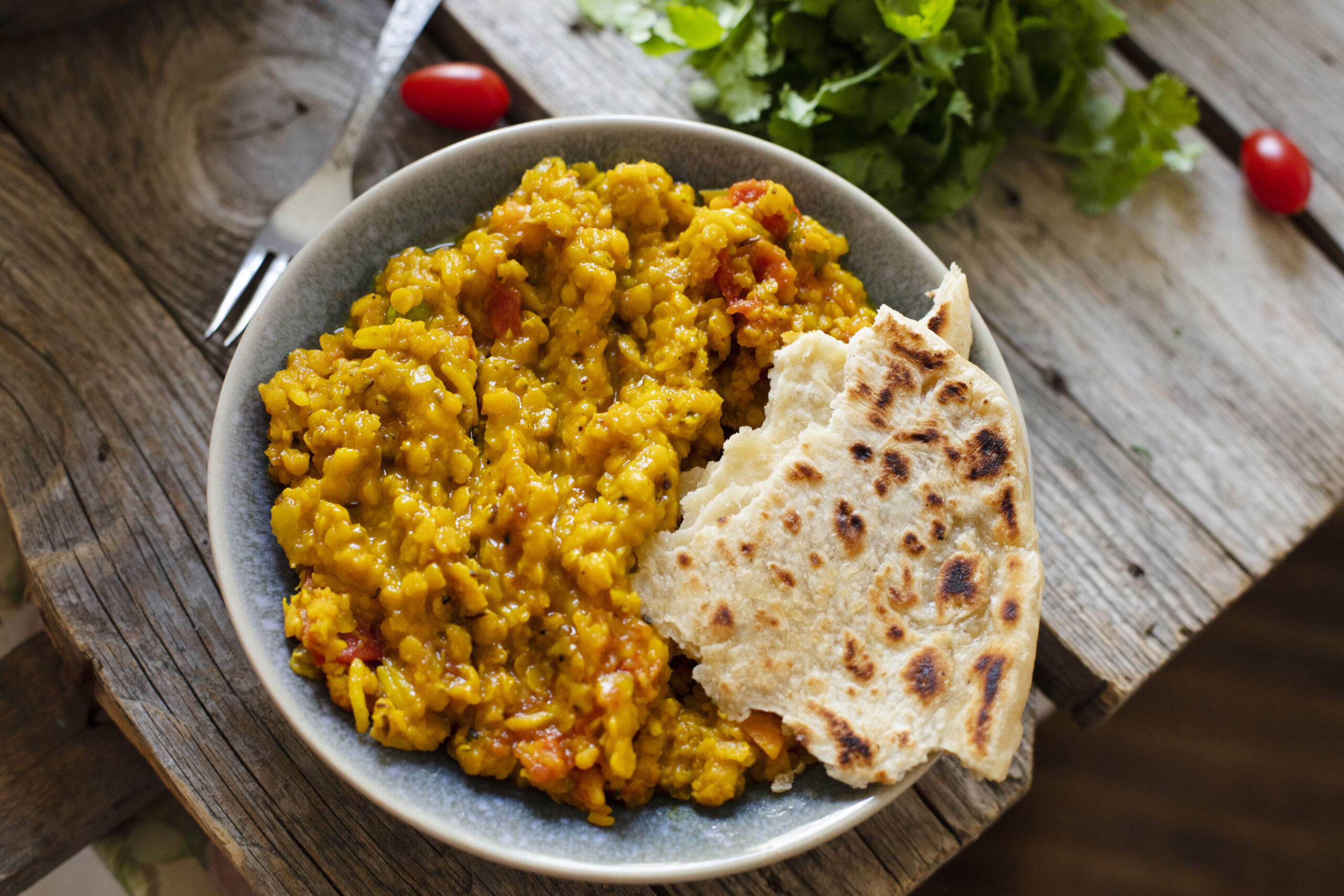 top view indian food with pita