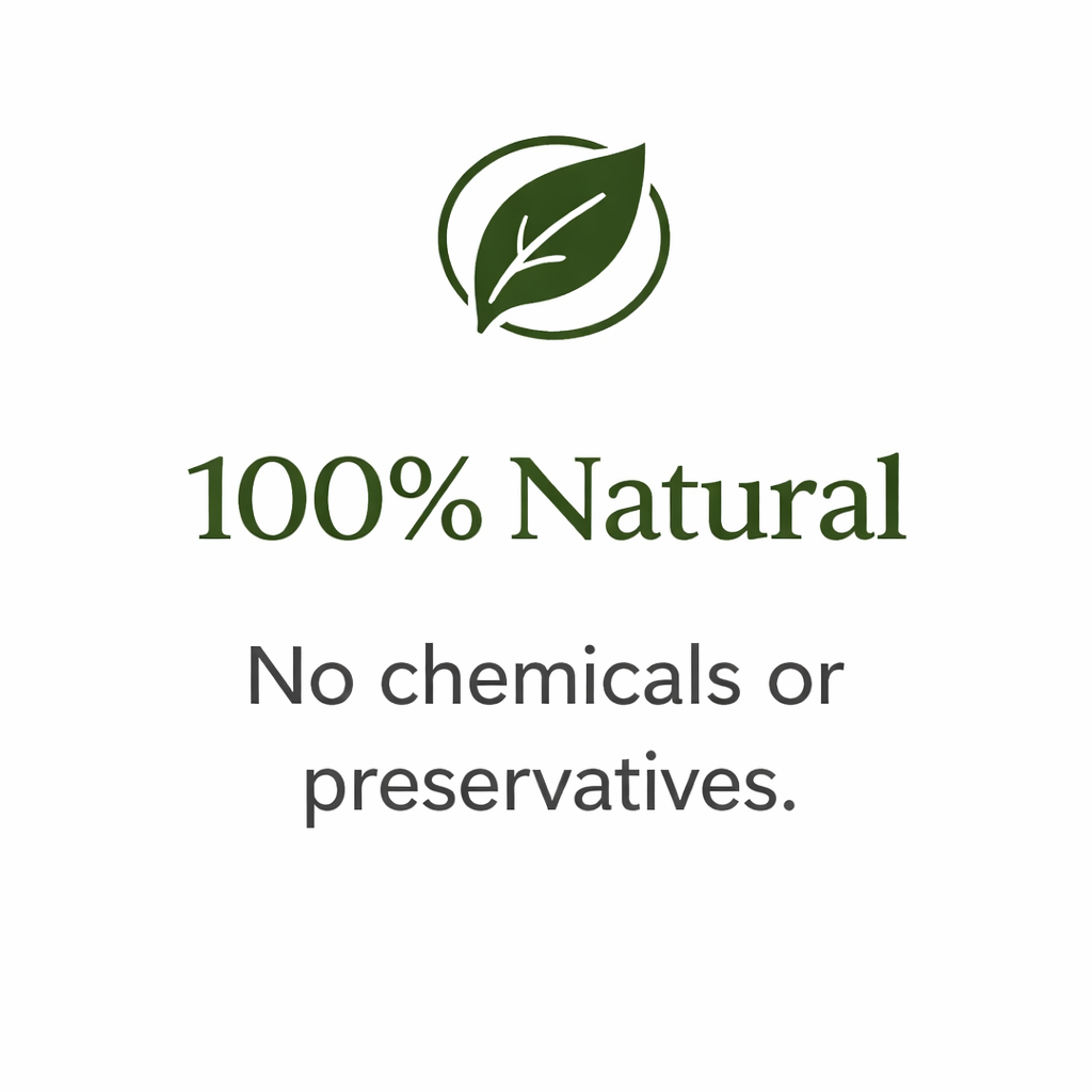 100% natural with green leaf design