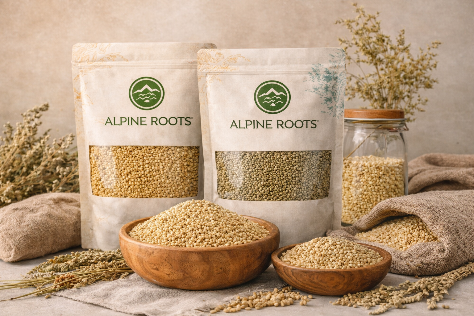 alpine roots millet collection display